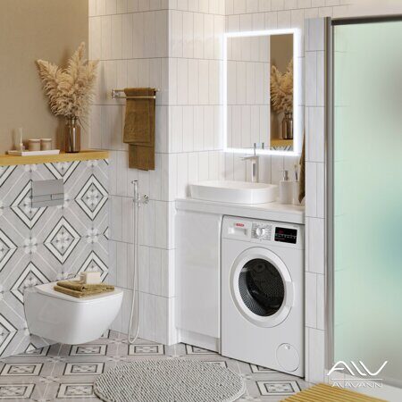 Тумба с раковиной Soft 100 белая Alavann, под стиральную машинку